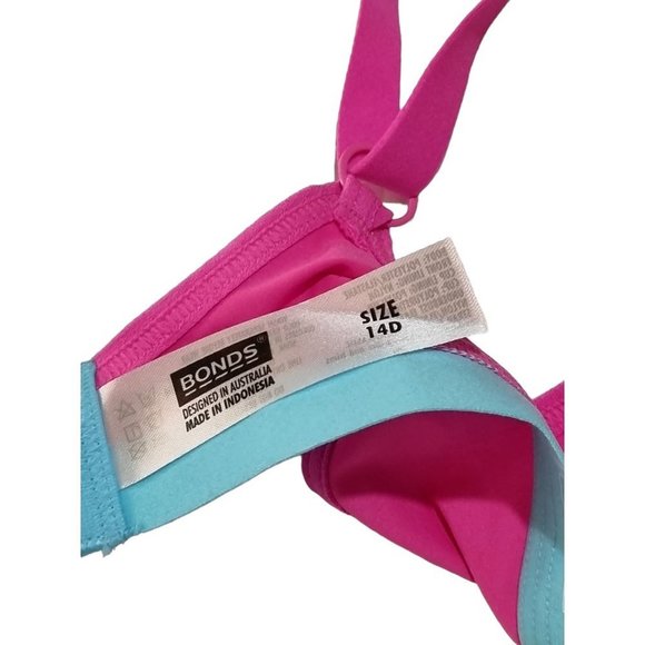 BONDS Pink & Blue Everyday T-Shirt Bra Underwire Padded Adjustable Size 14D - Picture 6 of 6
